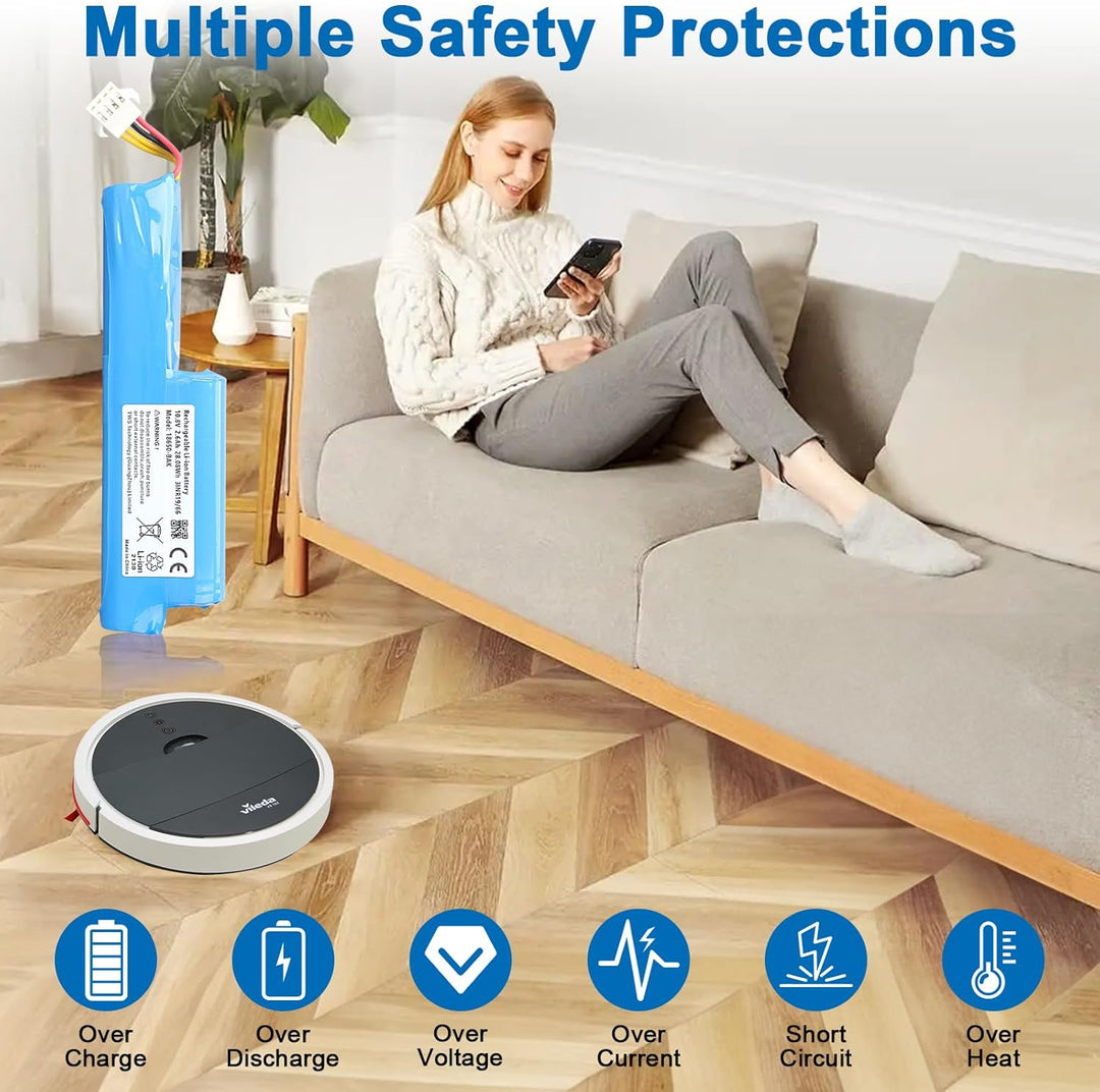 MXJFYY 10,8 V 2600 mAh 28,08 Wh Li-Ionen-Staubsauger-Ersatzakku, kompatibel mit Vileda VR 102, VR On