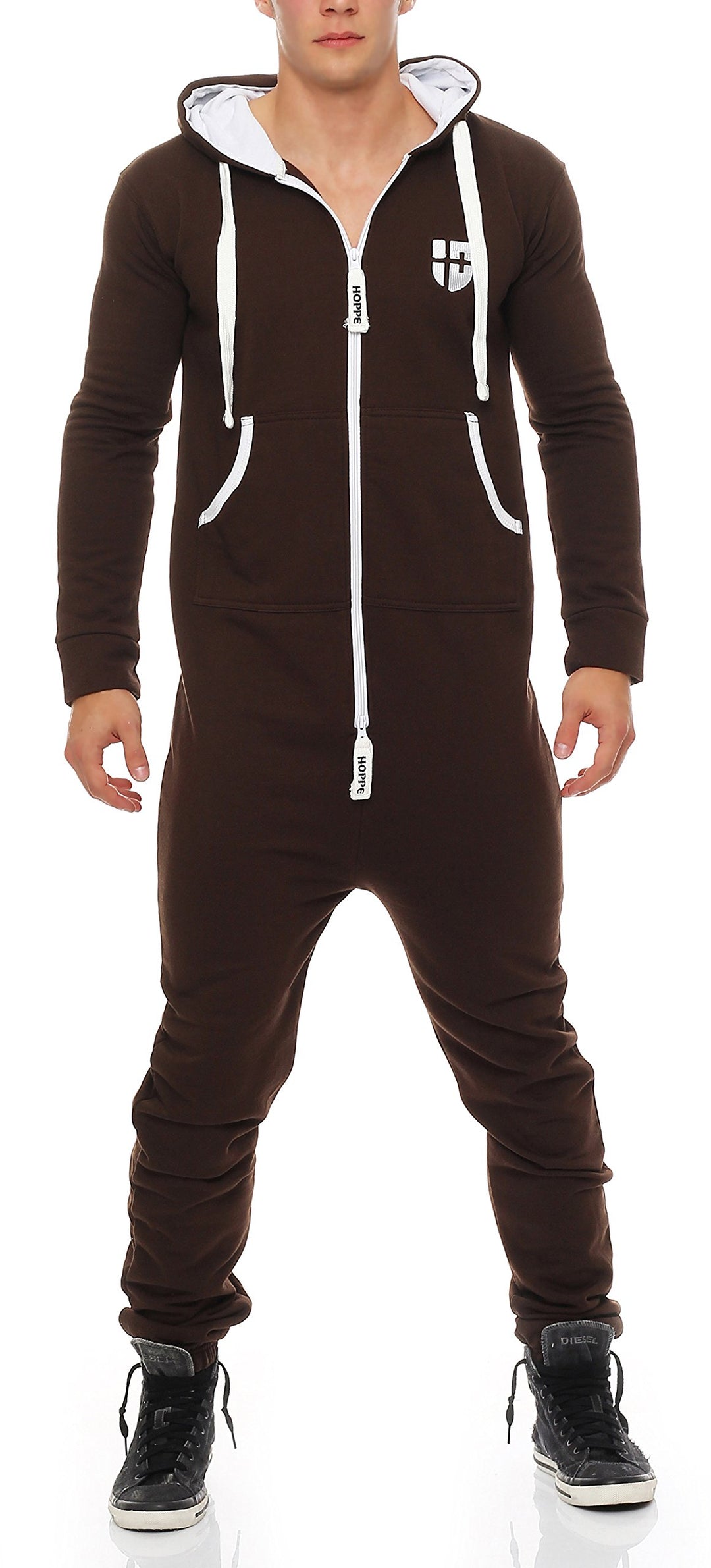 Gennadi Hoppe Herren Jumpsuit – Weicher &amp; Bequemer Hausanzug L braun (brown), L braun (brown)