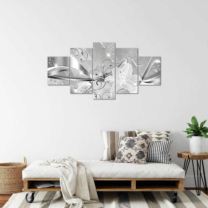 Runa Art Bild Wohnzimmer Schlafzimmer Blumen Lilien 5 Teilig Abstrakt Schwarz Weiss Wandbilder auf V