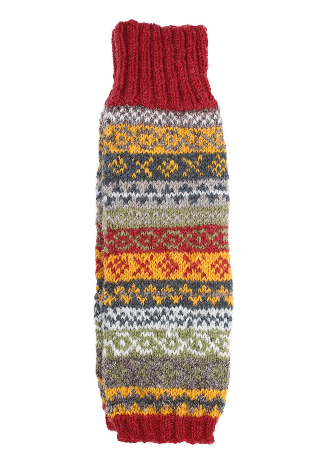 Legwarmer für Damen, 100 % Wolle, handgestrickt, Fair-Isle-Muster, rostfarben, mehrfarbig, normale P
