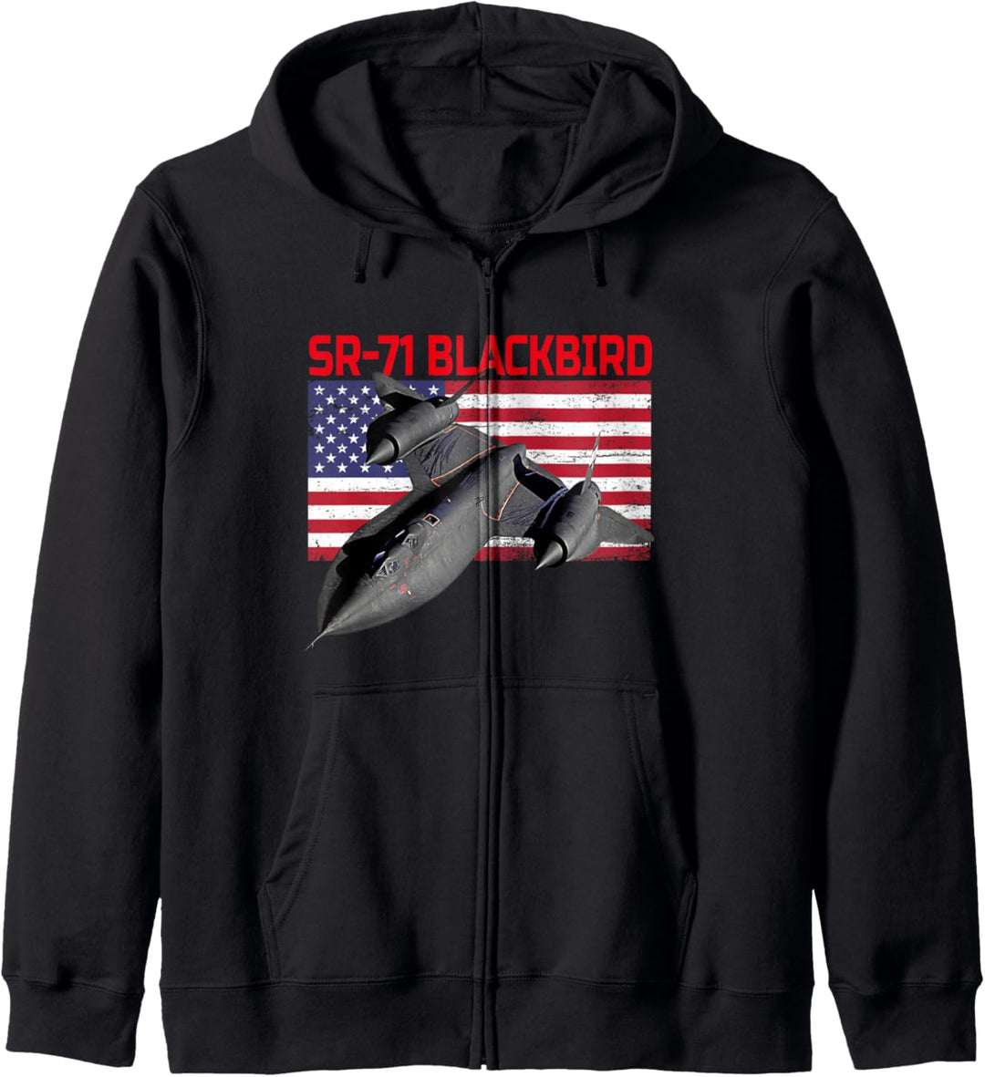 SR-71 Blackbird In Action und patriotische amerikanische Flagge. Kapuzenjacke