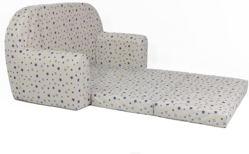 FORTISLINE Kindersofa Mini zum Aufklappen Viele Muster W386 (Weiss Sterne Blau), Weiss Sterne Blau