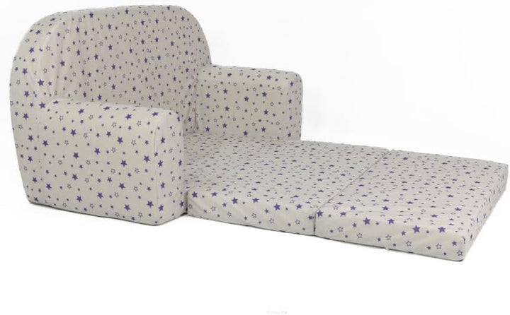 FORTISLINE Kindersofa Mini zum Aufklappen Viele Muster W386 (Weiss Sterne Blau), Weiss Sterne Blau
