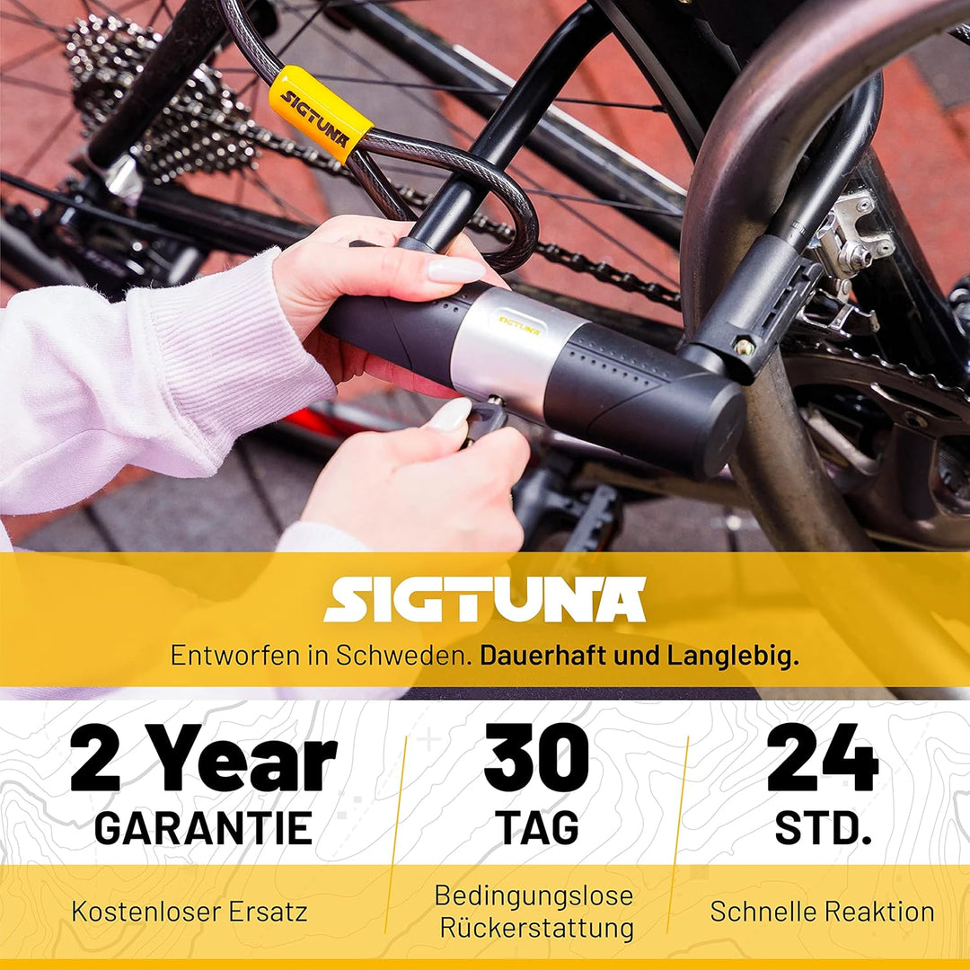 SIGTUNA Fahrradschloss - 16 mm Schweres Fahrrad Bügelschloss mit 1,2m Kabel fürs Rennrad, Mountainbi