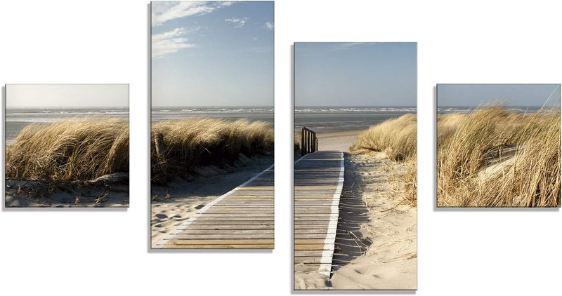 ARTland Glasbilder Wandbild Glas Bild Set 4 teilig 120x70 cm Querformat Strand Meer Küste Nordsee Na