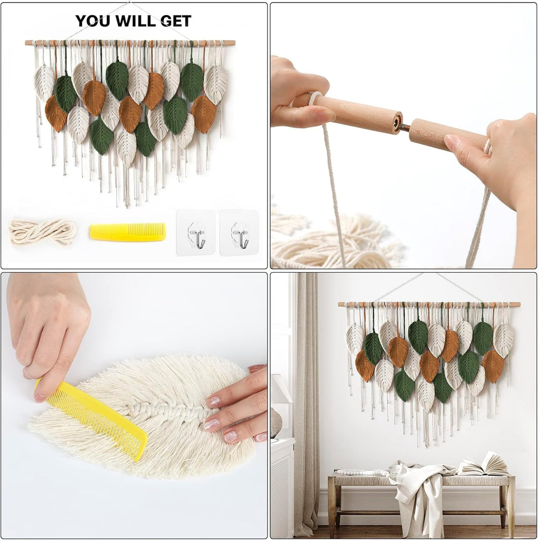 Weldomcor Grosser Wandbehang Wandteppich, Boho Makramee Gewebte Handgemachte Quaste Blatt Tapisserie