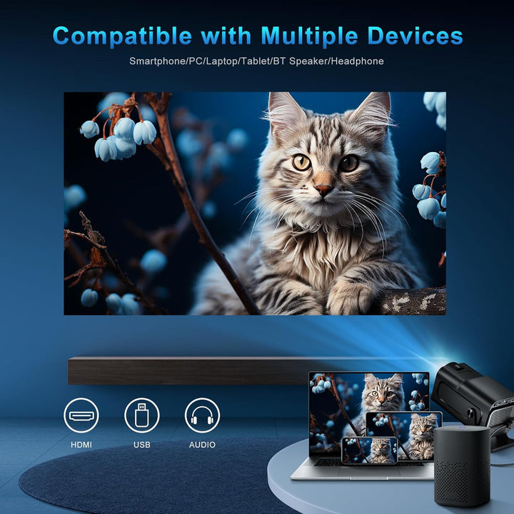 Mini Beamer 4K, Full HD 1080P Mini Projektor, WiFi 6 und Bluetooth 5.4 Auto Vertikale Trapezkorrektu