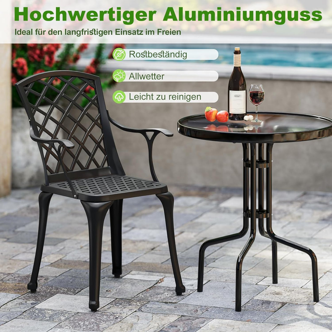 GOPLUS 2er Set Gartenstühle, Balkonstühle mit bequemen Armlehnen & gebogener Rückenlehne & breiter S