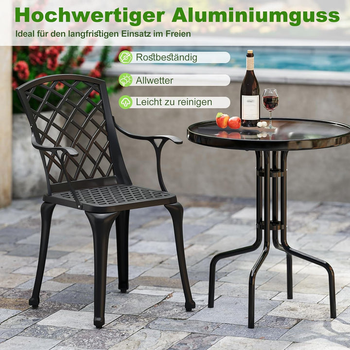 GOPLUS 2er Set Gartenstühle, Balkonstühle mit bequemen Armlehnen & gebogener Rückenlehne & breiter S