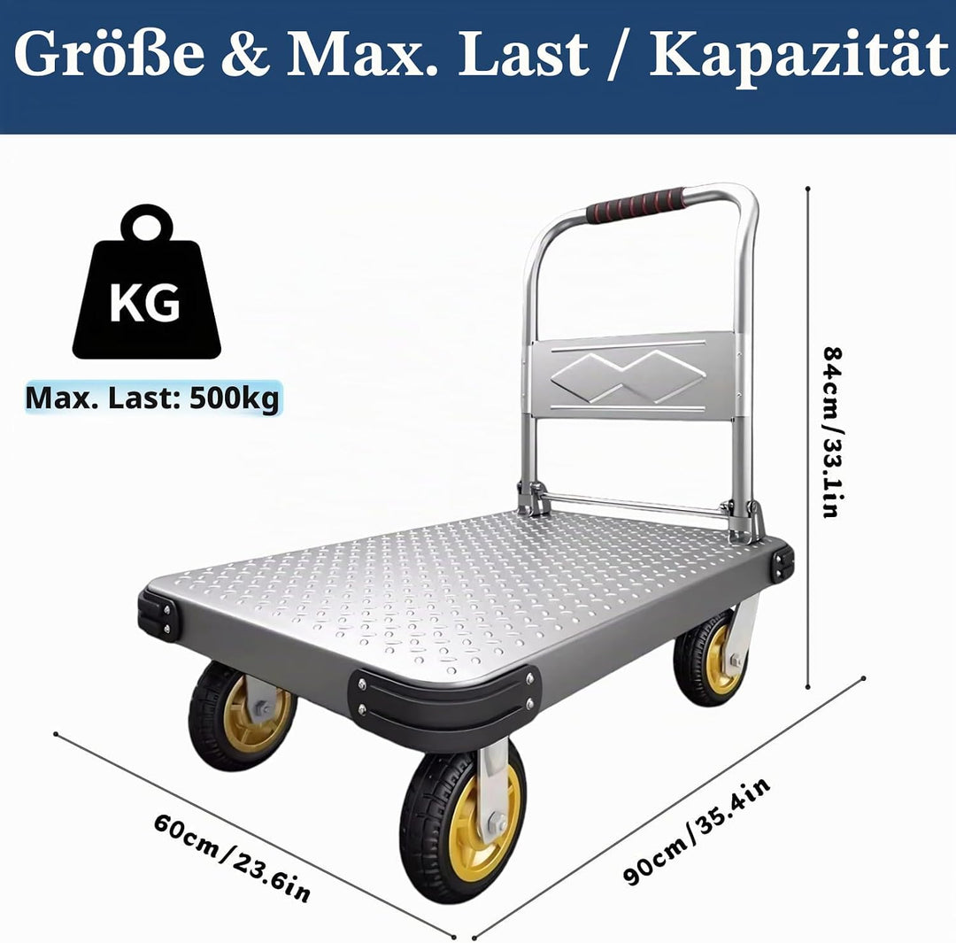 Plattformwagen Klappbar 500kg, Transportwagen, Robuster Wagen Zum Bewegen Schwerer Gegenstände, Roll