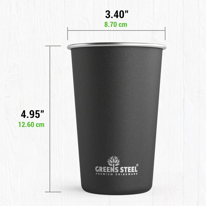 Greens Steel Edelstahlbecher - 4 Stück, Schwarz, 475ml I Einwandiges, stapelbares & wiederverwendbar