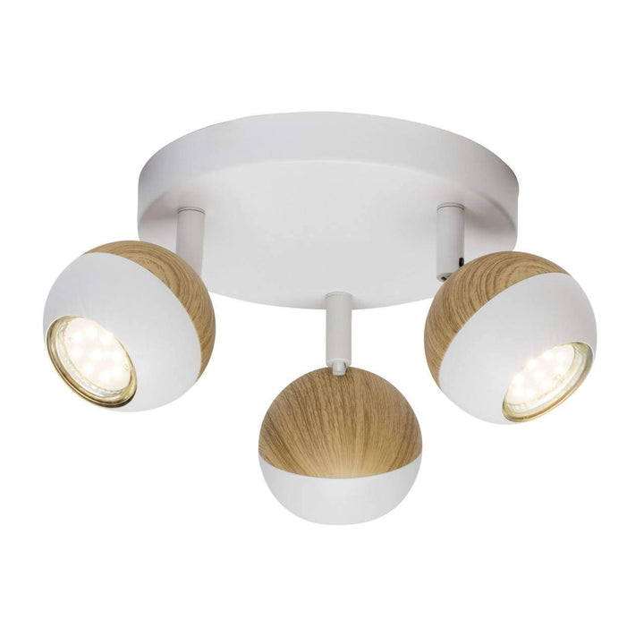 BRILLIANT Lampe Scan LED Spotrondell 3flg weiss/holz hell | 3x LED-PAR51, GU10, 3W LED-Reflektorlamp