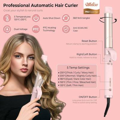 UKLISS Lockenstab Automatisch, 360°Rotierender Lockenstab mit 32MM Grosse Locken, Auto Haare Locken