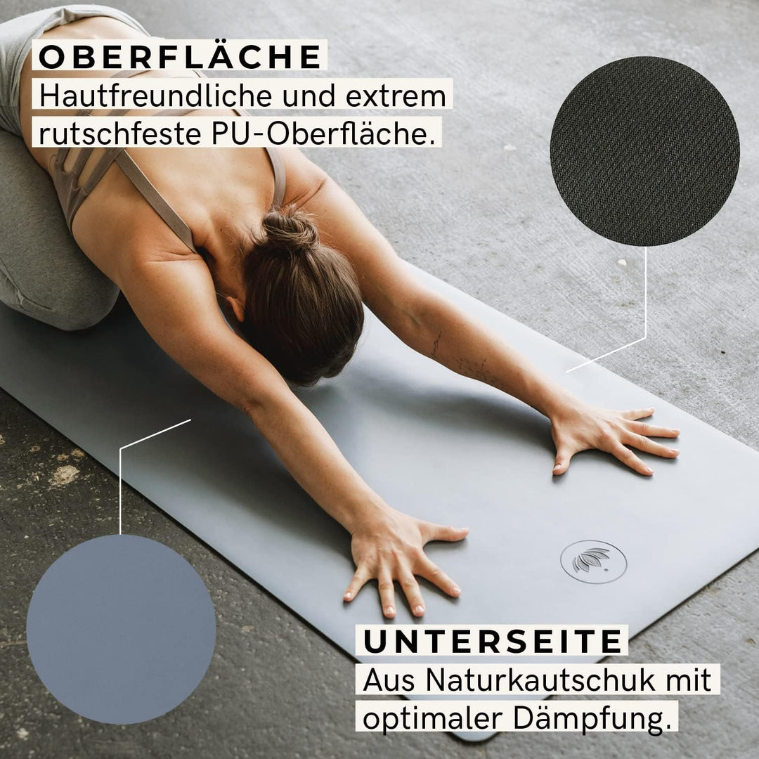 LOTUSCRAFTS® Yogamatte rutschfest, aus Naturkautschuk, universell einsetzbar als Yoga Matte, Sportma