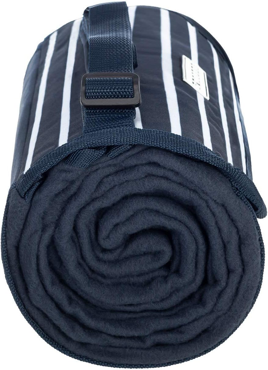 anndora Fleece Picknickdecke wasserdicht 125x150 cm - blau weiss gestreift Navy Blau Weiss, Navy Bla