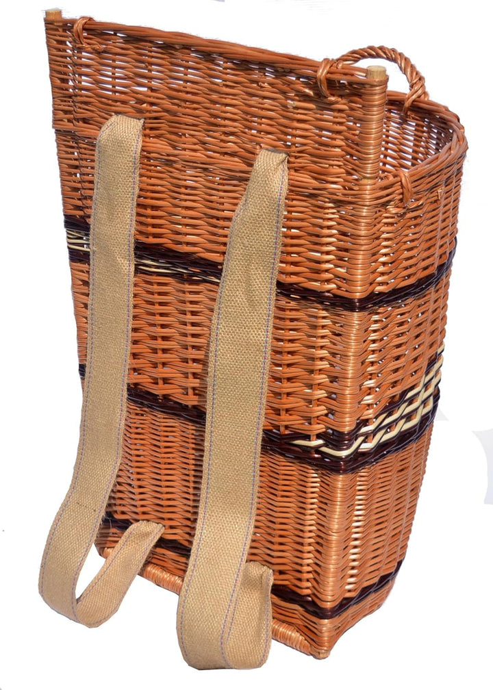 Rückentragekorb Kiepe aus Weide mit Gurten, handgeflochten & lackiert, stabiler Erntekorb Holzkorb G