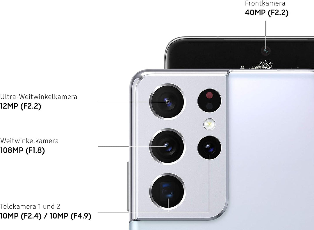 Samsung Galaxy S21 Ultra 5G, Android Smartphone ohne Vertrag, Quad-Kamera, Infinity-O Display, 256 G