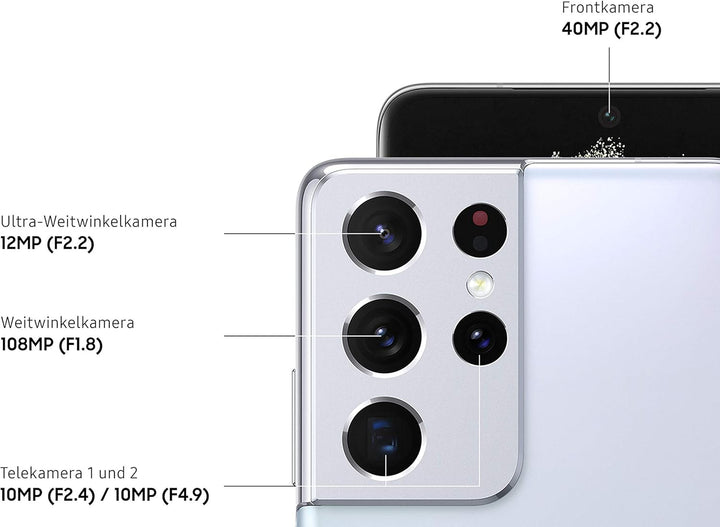 Samsung Galaxy S21 Ultra 5G, Android Smartphone ohne Vertrag, Quad-Kamera, Infinity-O Display, 256 G