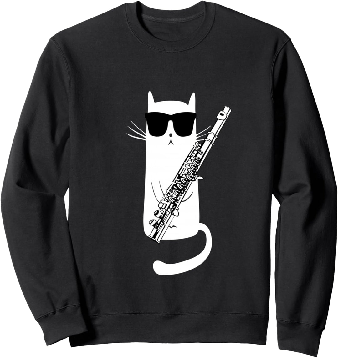 Lustige Katzen-tragende Sonnenbrillen Flöte spielt Sweatshirt
