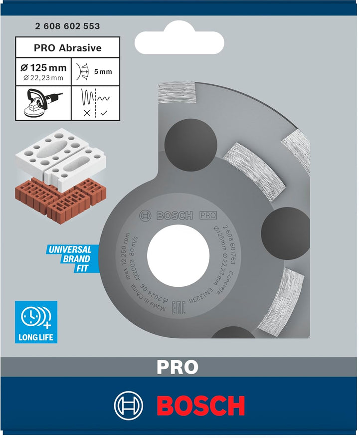 Bosch Professional Diamanttopfscheibe Expert für Abrasive, 50 g/mm, 125 x 22,23 x 4,5 mm, 2608602553