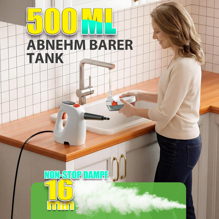 Handdampfreiniger 1200W, 500ml abnehmbarer Wassertank mit Reinigungsmittelspender, entfernt Fett und