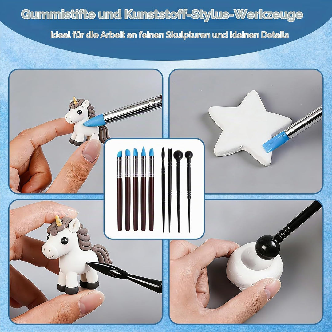 Glasur für Ton Lufttrocknend, 100ml Air Dry Clay Glaze mit 29 PCS Modellierwerkzeug Set, Clay Varnis
