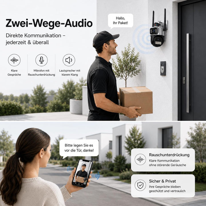 Überwachungskamera Aussen, 6MP Dual-Lens WLAN, 2.4/5 GHz | Kamera mit Grossem Sichtfeld und Schwenk/
