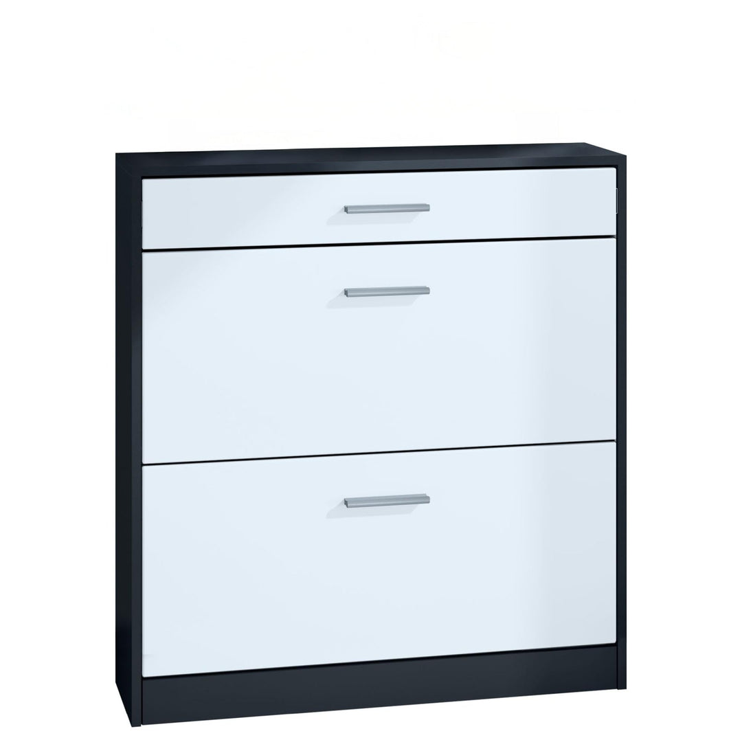 Schuhschrank Roma Schmal mit 2 Klappen und 1 Schublade, Platzsparender Schuhkipper Flurschrank für D