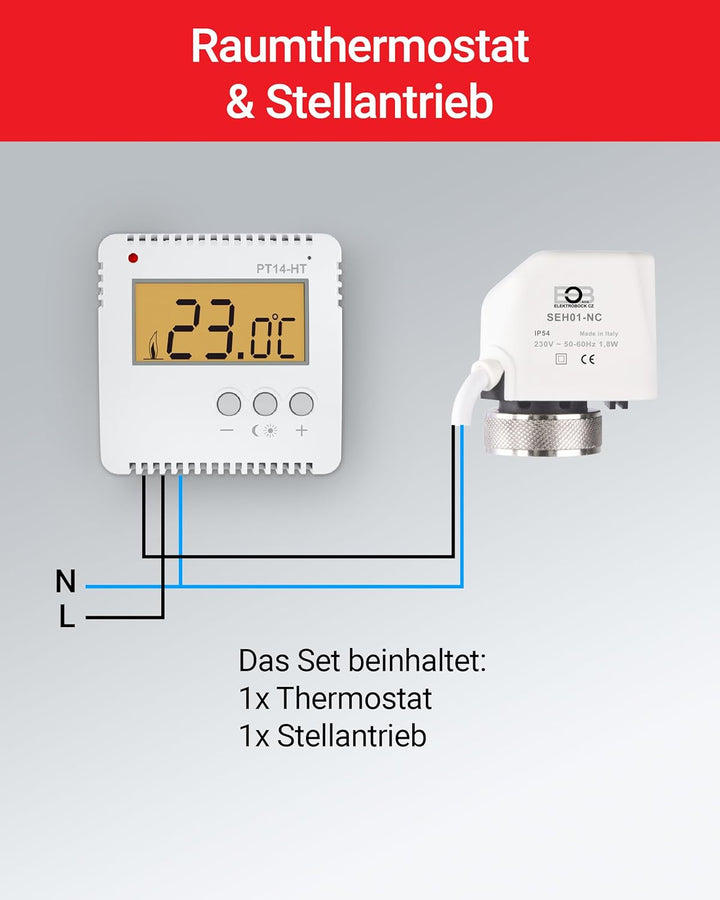 Elektrobock Raumthermostat und Stellantrieb Set, PT14-HT-SEH