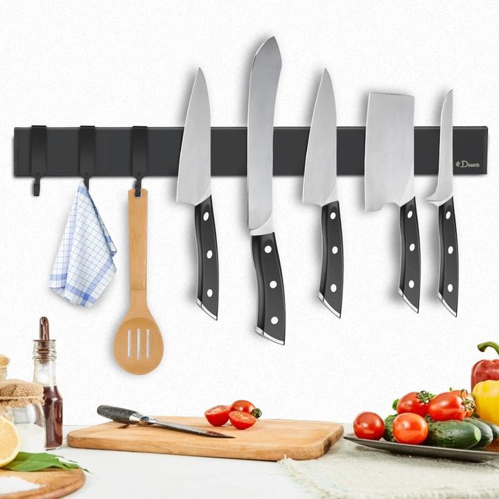 Dmore Magnetleiste Messer, 2. Generation Upgrade, mit 3 Haken, 40 cm Messerhalter magnetisch schwarz