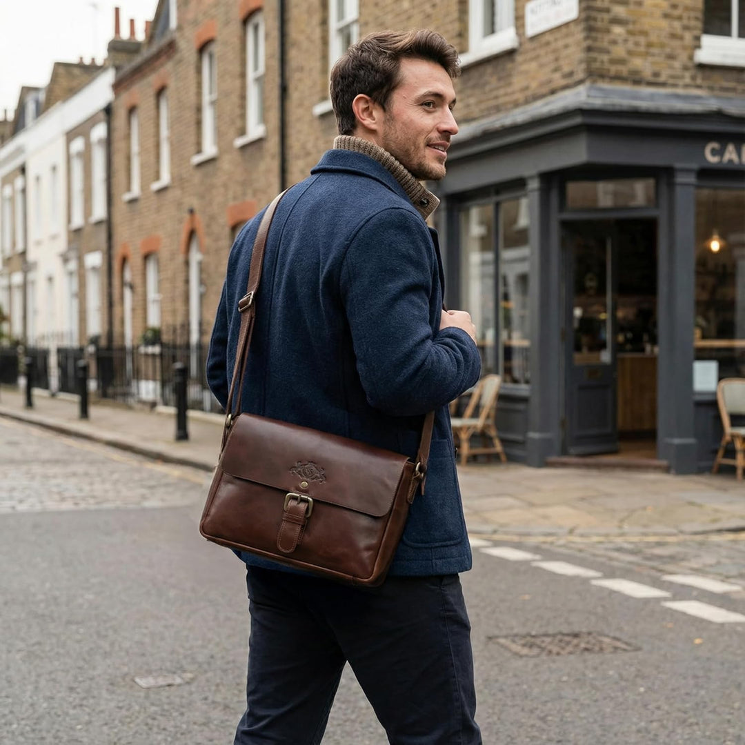 SID & VAIN Messenger Bag Yale aus Premium Leder I Schultertasche klein für Herren und Damen I Umhäng