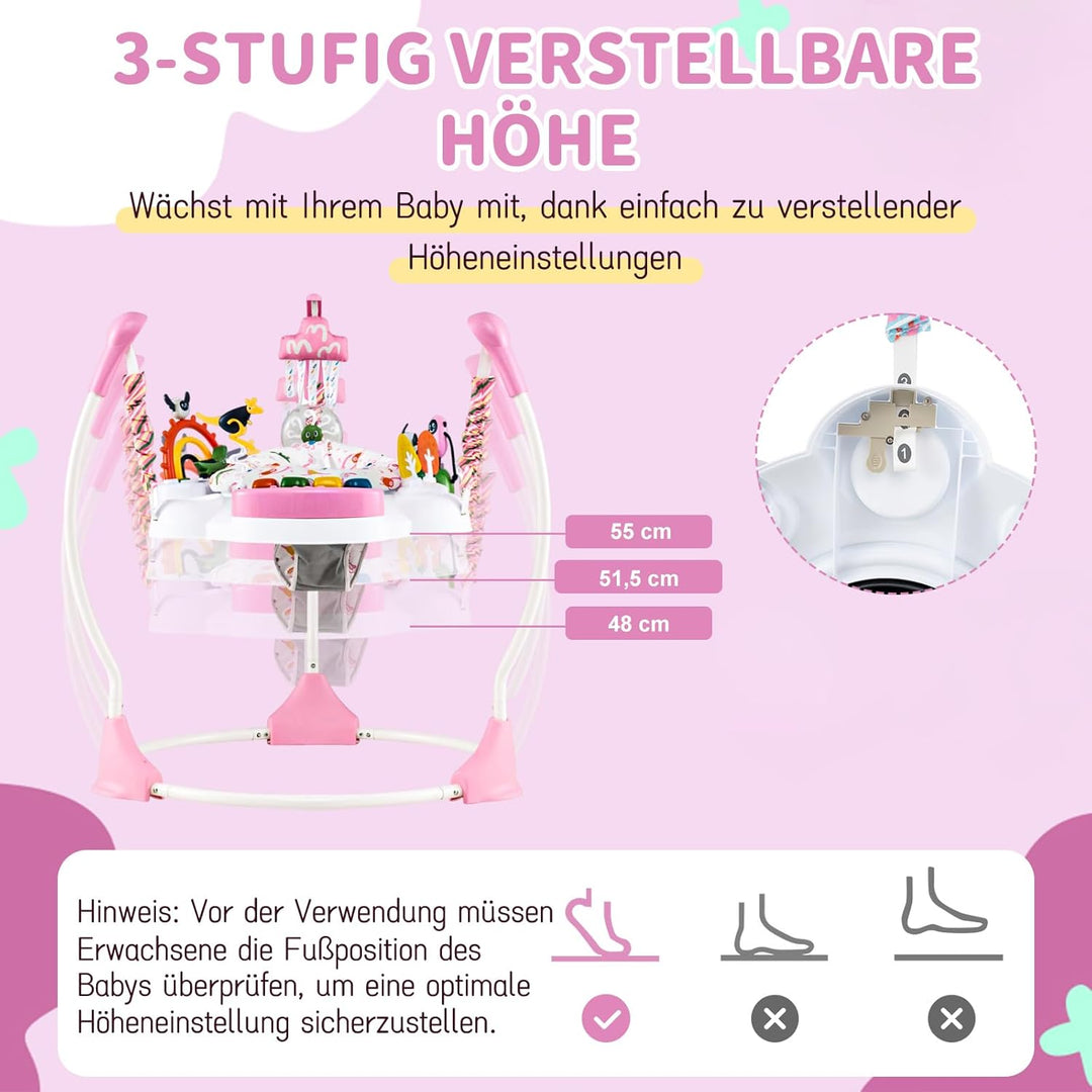 DREAMADE Stationäres Aktivitätscenter, Tierwelt-Jumperoo mit abnehmbarem Fusspolster, 360°-Drehsitz,