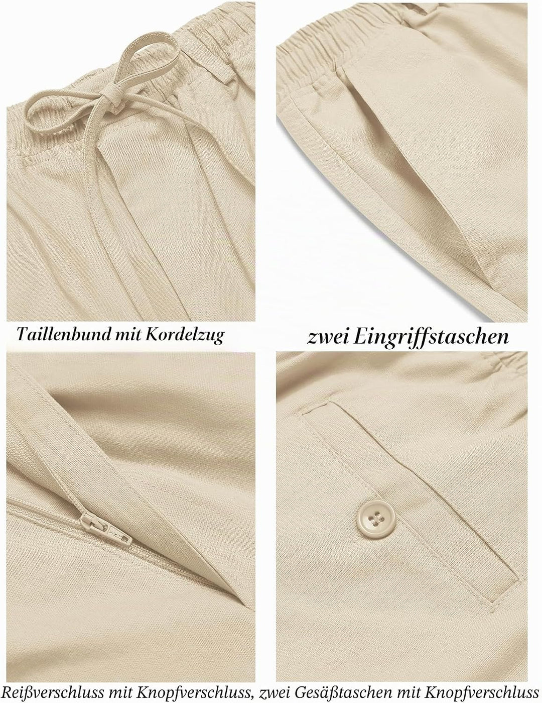 COOFANDY Herren Leinenhose mit Kordelzug Leicht Sommerhose Freizeithose Einfarbig Hose Lang für Männ