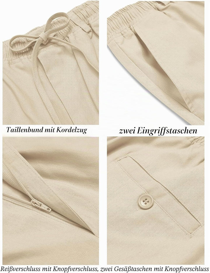 COOFANDY Herren Leinenhose mit Kordelzug Leicht Sommerhose Freizeithose Einfarbig Hose Lang für Männ