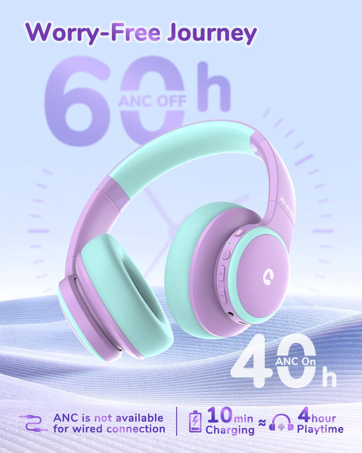iClever Noise Cancelling Bluetooth Kopfhörer Kinder, 60 Spielzeit, Sichere Lautstärke 80 dBA, Typ-C-