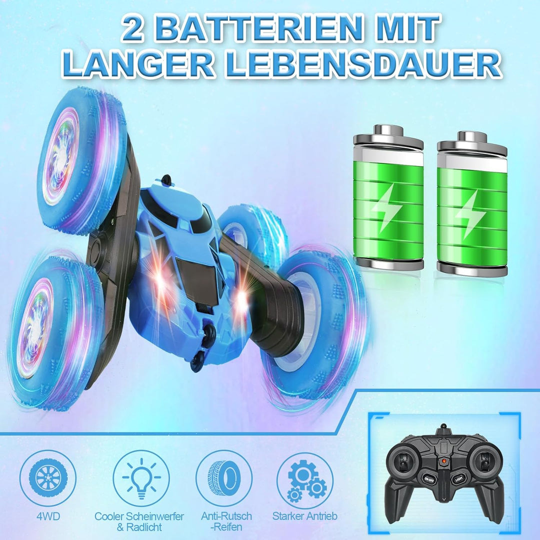 Ferngesteuertes Auto, 90 Min Spielzeit, 2.4Ghz Doppelseitig 360° drehbarer RC Crawler mit Scheinwerf