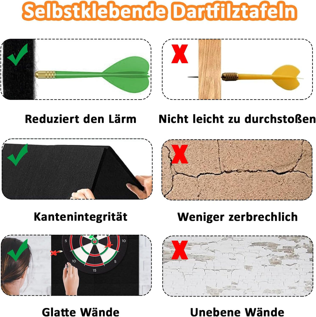 Dartboard Wandschutz, 6 Stück Filz Dartboard Wandschutz, 30x30x1,2cm, Selbstklebende Dartscheiben Um