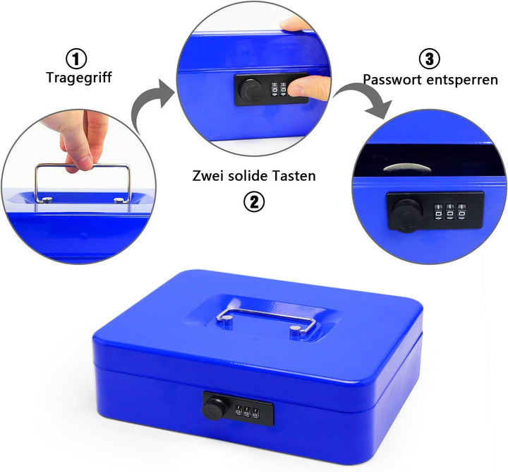 Geldkassette aus Stahl mit Zahlenschloss, kleine Geldkassette aus Metall mit abnehmbarem Geldfach, G