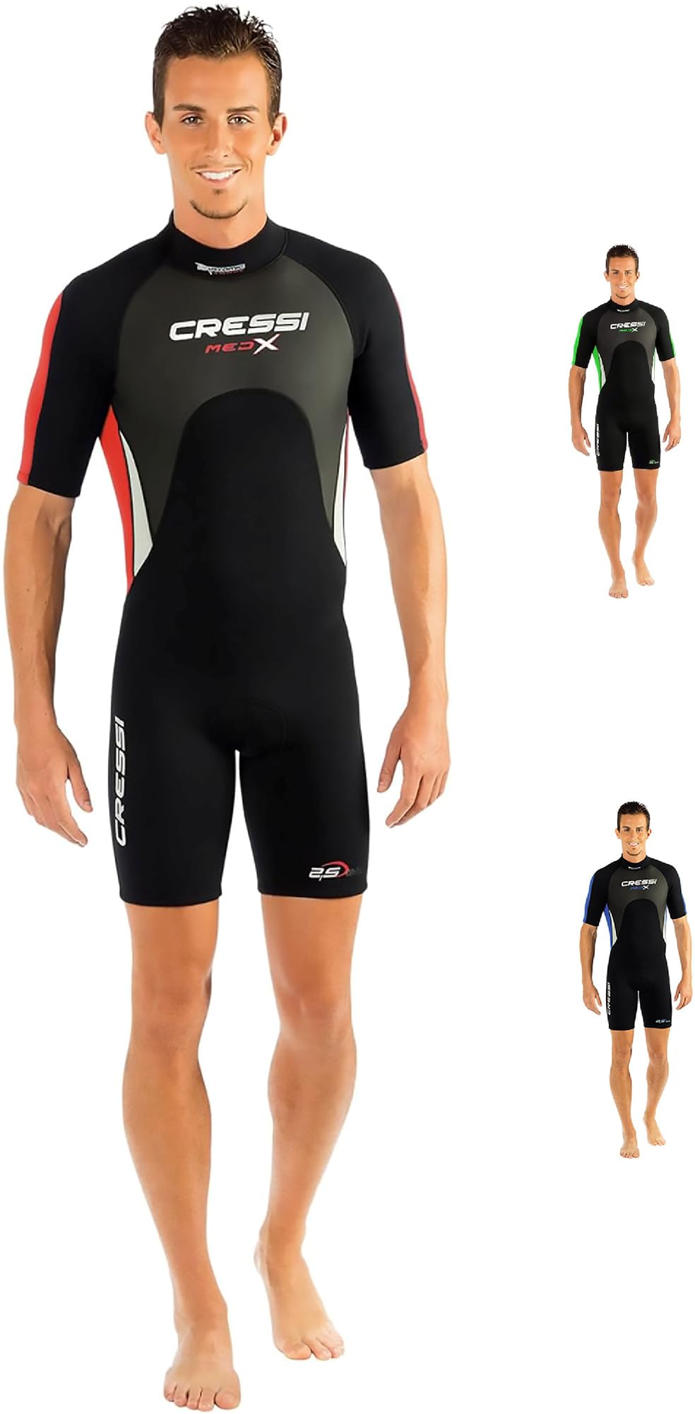 Cressi Med X Men's - Shorty Herren Neoprenanzug Premium Neopren 2.5 mm XS/1 Schwarz/Rot/Silber, XS/1