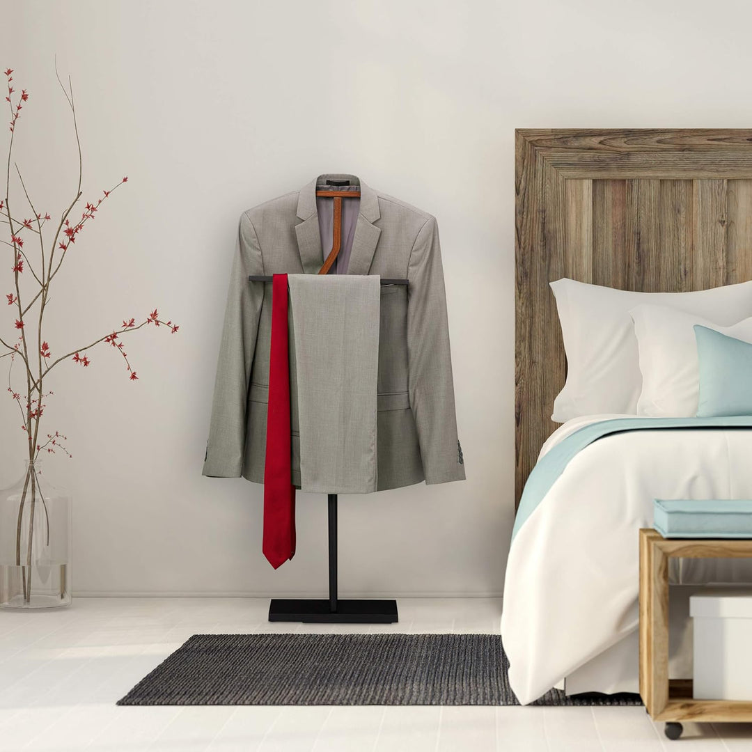 Relaxdays Herrendiener, für Anzug & Hose, Holz Metall Mix, Schlafzimmer, Kleiderbutler, 106,5x45,5x2