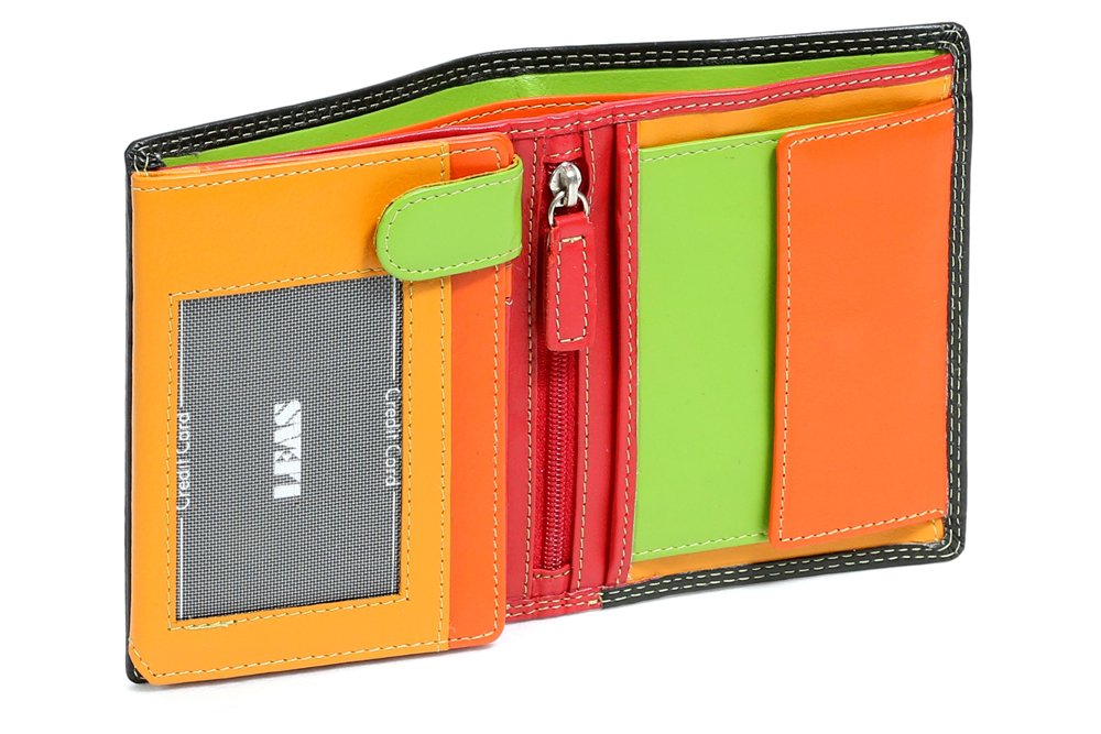 LEAS Damen und Herren Klassische mehrfarbige Kombibörse RFID- Schutz im Hochformat Echt-Leder, bunt
