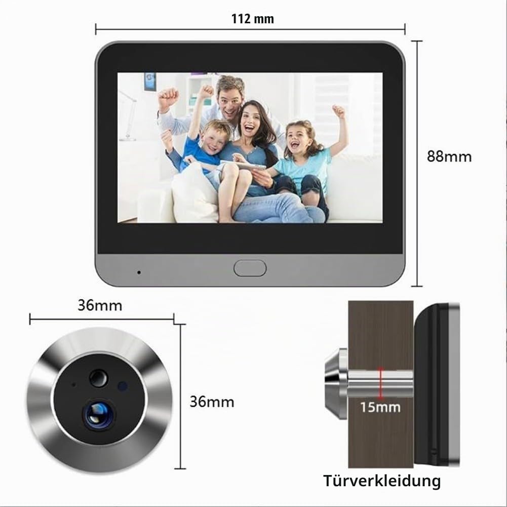 Digitale Türspion-Kamera mit 10,9 cm Farbmonitor, 1080P HD-Nachtsicht, PIR-Bewegungssensor, kabellos