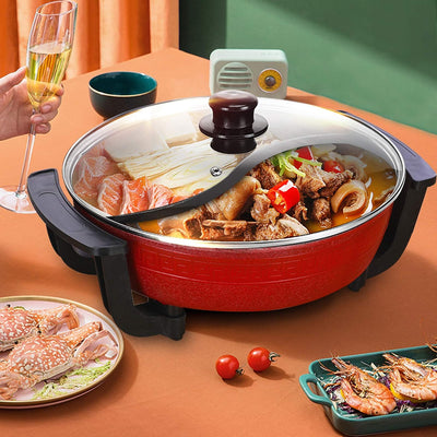 Vielseitiger 1300W Elektro-Topf und Grill - 6L Shabu Feuertopf und Grillplatte in Einem Gerät. Leich