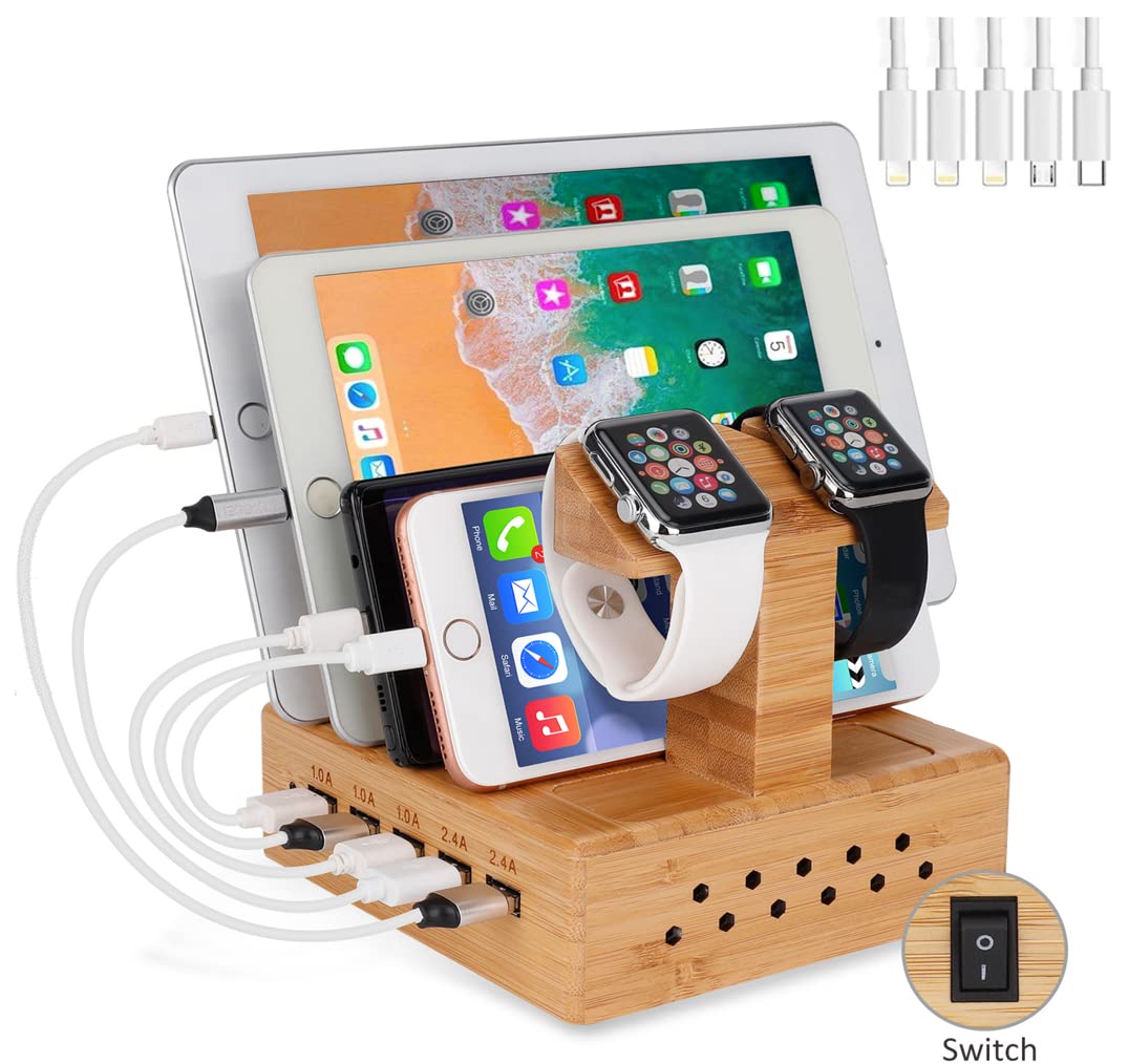 Yisen Handy Ausholz Bambus USB Ladestation, Universell Ladegerät Dockingstation，DIY Assemble Organiz