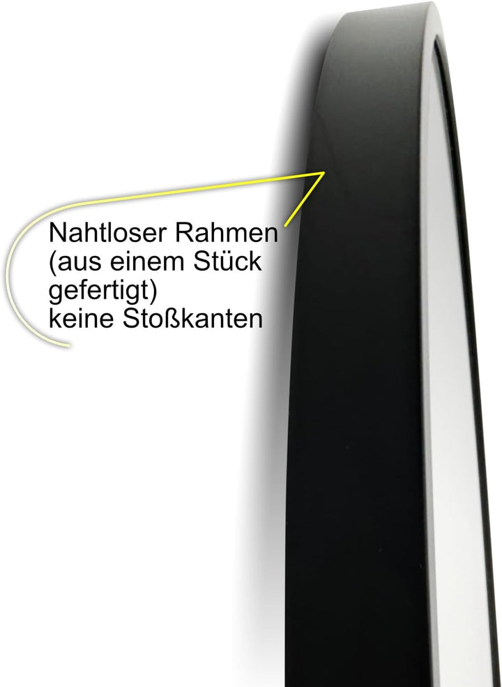 HOKO® Design Wandspiegel rund 60 cm mit Metall Rahmen Matt Schwarz. Runder Design Spiegel für Bad, F