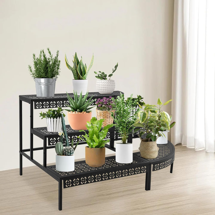 Pflanzenständer Blumenständer Metall 3 Etagen Schwarz Eisen Garten Blumentopf Display Regal Halter R
