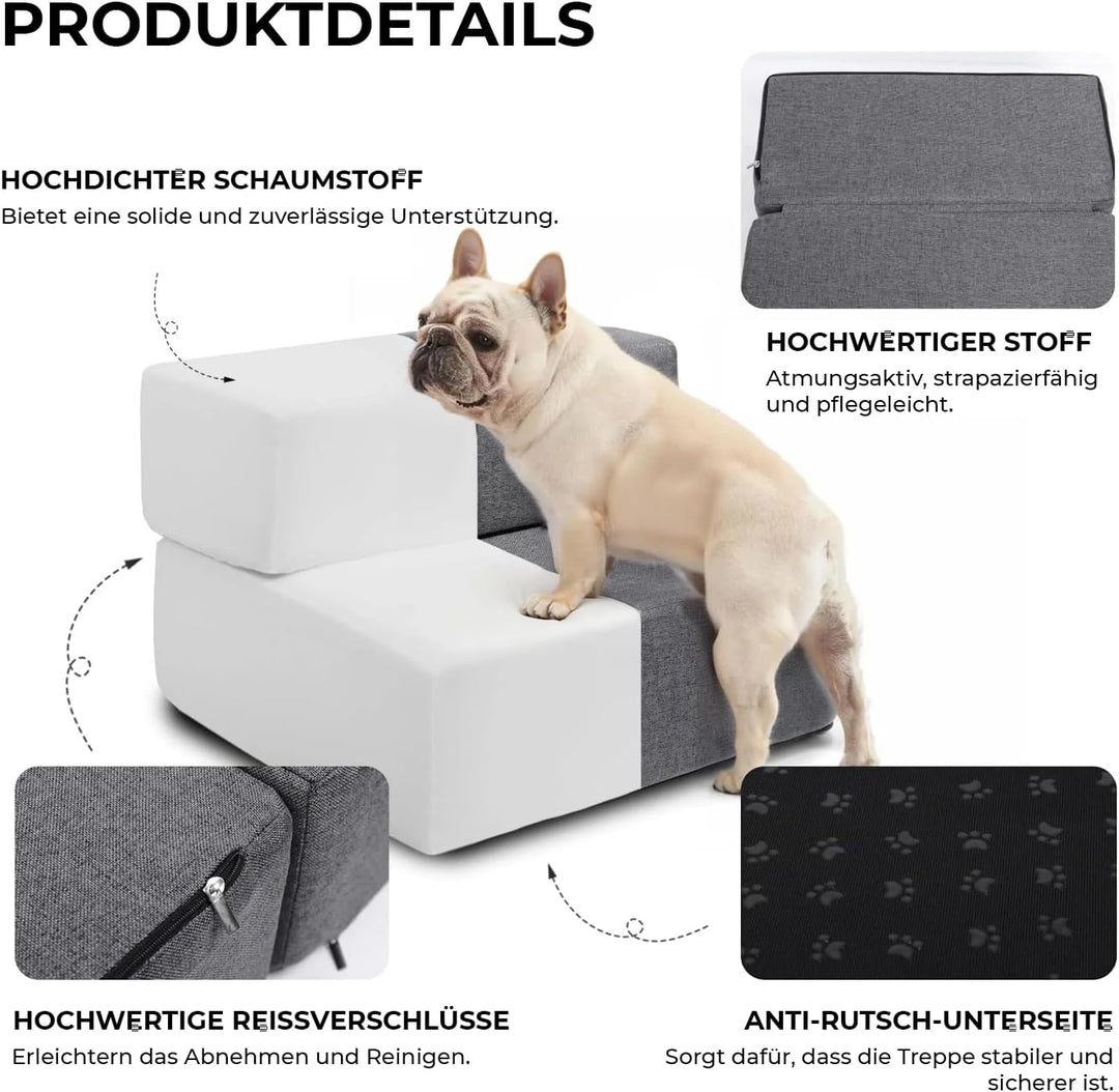 2-in-1 Klapptreppe für Hunde und Katzen mit Ruhebereich, Ergonomische Hundetreppe, Faltbare Einstieg