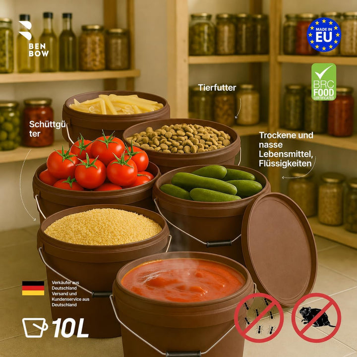 BenBow Eimer mit Deckel 10l braun 100x 10 Liter - lebensmittelecht, stabil, luftdicht, auslaufsicher