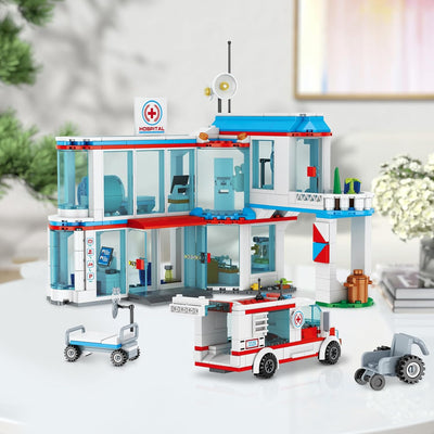 QLT QIAOLETONG City Krankenhaus 3 in 1 Baustein Set, Kompatibel Mit Lego Krankenhaus, inklusive Rett