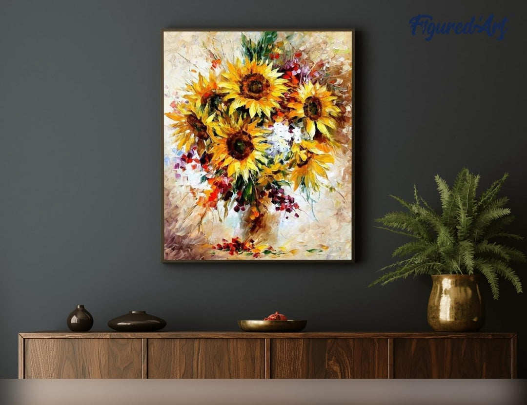 Figured'Art Malen Nach Zahlen Erwachsene Mit Rahmen Schöne Sonnenblumen - Paint by Numbers Basteln D